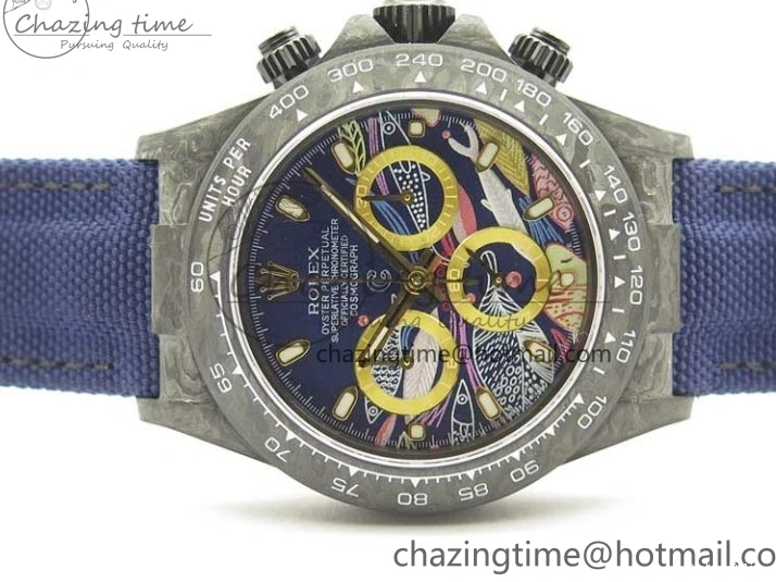1222 Daytona DIW Carbon OMF Best Edition Blue Paint Dial on Deep Blue Nylon Strap A Tailored 2842